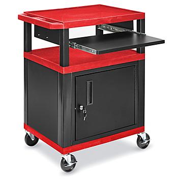Plastic AV Cart with Cabinet - 27 x 18 x 34", Black/Red H-7460BL/R