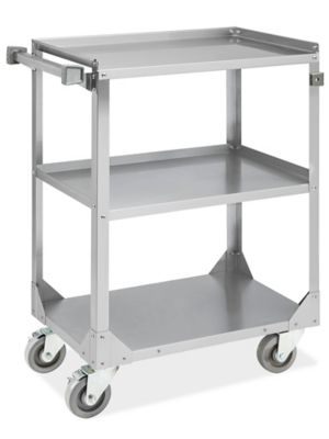 HUBERT® Stainless Steel 2-Shelf Medium Trolley Cart - 31 9/10L x 17 9/10W  x 33 5/8H