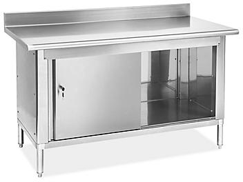 Stainless Steel Cabinet Workbench with Backsplash - 60 x 30" H-7563