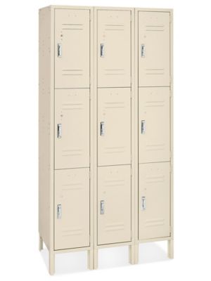 Uline Three Tier Lockers - 3 Wide, Unassembled, 45" Wide, 18" Deep, Tan H-7586T