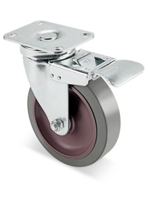Polyurethane Caster for Safety Barricade Gates - Swivel with Brake, 5 x 1 1/4" H-7604CSTBRK