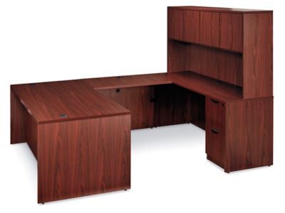 AT Two U-Shaped Desk with Overhead Storage + Credenza +
