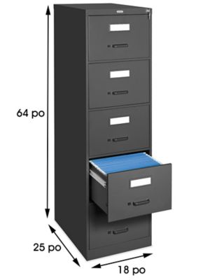 Classeur vertical – Noir, 5 tiroirs, grand format H-7803BL - Uline