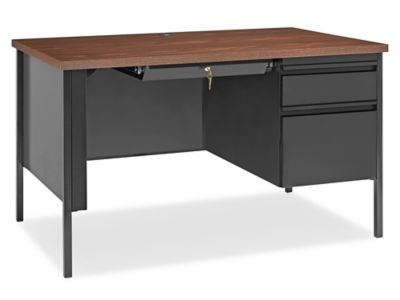 Union & Scale Essentials Single-Pedestal L-Shaped Desk with Integrated Power Management, 59.8 x 59.8 x 29.7, Natural Wood/Black