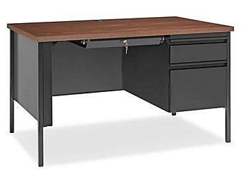 Single Pedestal Steel Desk - 48 x 30", Black Base, Walnut Top H-7829