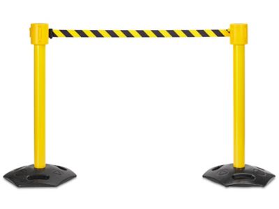 Outdoor Crowd Control Posts with Retractable Belt - Black/Yellow, 35' H-7864