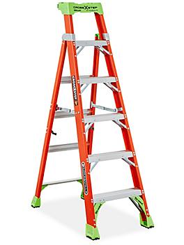 Cross Step Fiberglass Step Ladder - 6' H-7910