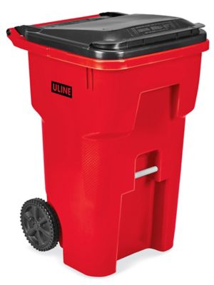 Uline Trash Can with Wheels - 65 Gallon, Red H-7937R - Uline