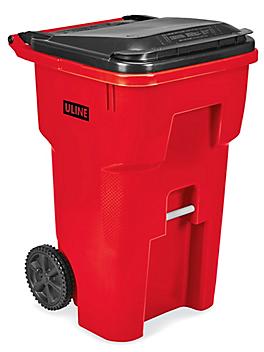 Uline Trash Can with Wheels - 65 Gallon, Red H-7937R
