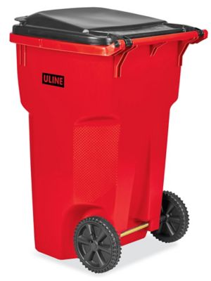 Uline Trash Can with Wheels - 65 Gallon, Red H-7937R - Uline