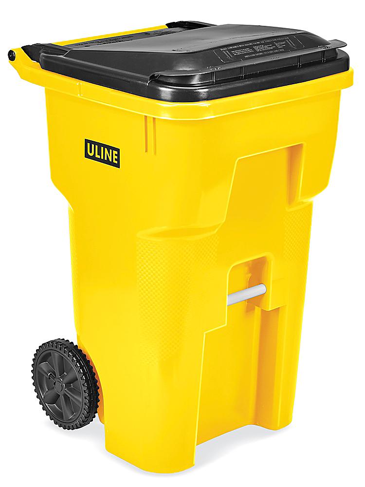 Uline Trash Can with Wheels - 65 Gallon, Yellow H-7937Y - Uline