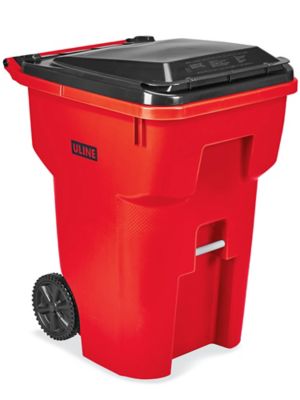 Uline Trash Can with Wheels - 95 Gallon, Red