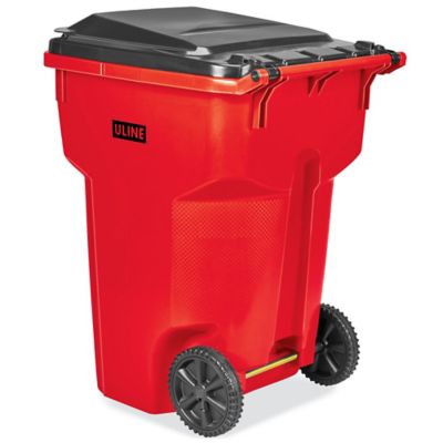 Lavex 50 Gallon Red Wheeled Rectangular Trash Can with Lid
