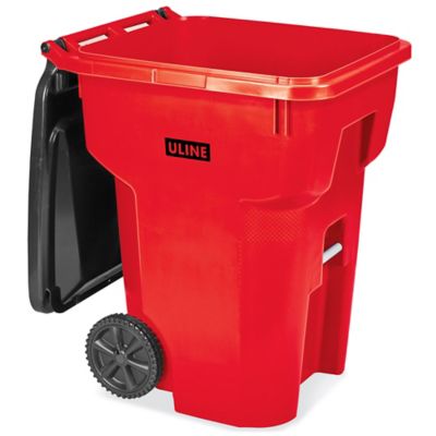 Uline Trash Can with Wheels - 95 Gallon, Red
