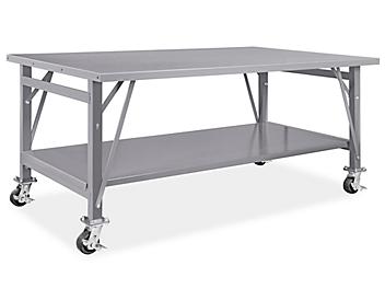 Mobile Steel Assembly Table with Bottom Shelf - 72 x 48" H-7987S