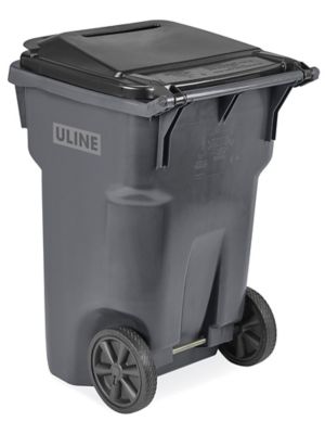 Uline Lockable Trash Can with Wheels - 65 Gallon, Dark Gray