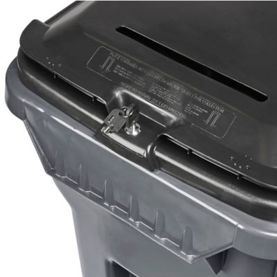 64 Gallon Black Rolling Outdoor Garbage/Trash Can with Wheels and Attached  Lid