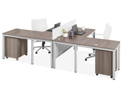 Silver 2 Person Office Desk with Drawers and Overhead Storage 144 x 72 x  30 - Elements by Harmony Collection