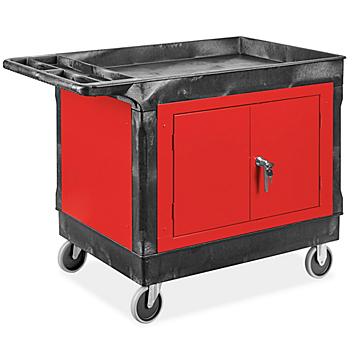 Utility Cart with Cabinet - 5" Rubber Wheels, 45 x 25 x 33", Red H-8314R