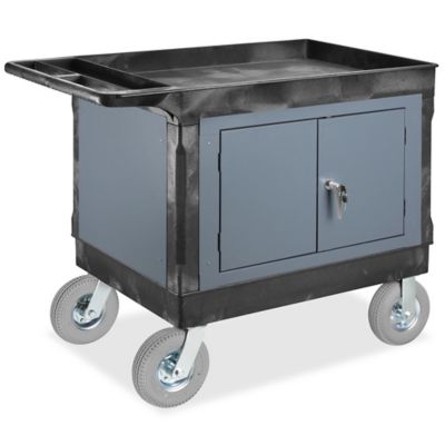  Lipped Shelf Utility Cart with Cabinet - 8" Pneumatic Wheels, 45 x 25 x 37"