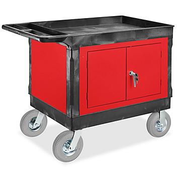 Utility Cart with Cabinet - 8" Pneumatic Wheels, 45 x 25 x 37", Red H-8315R