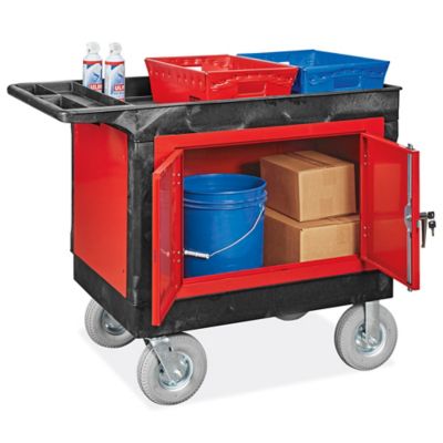 Utility Cart with Cabinet - 8 Pneumatic Wheels, 45 x 25 x 37, Red