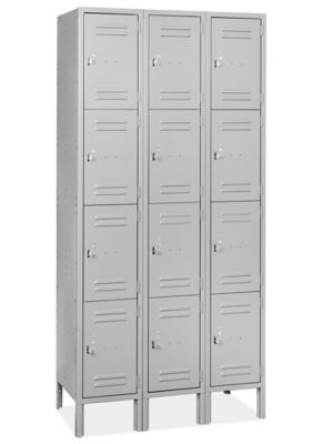 Uline Four Tier Lockers - 3 Wide, Unassembled, 36" Wide, 18" Deep, Gray H-8343GR