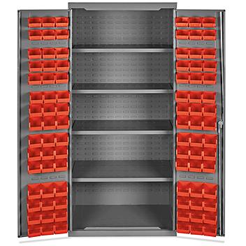 Bin Storage Cabinet - 36 x 24 x 78", 90 Red Bins H-8345R