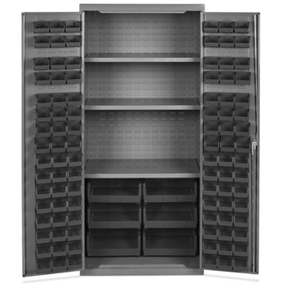 36 WIDE SMALL PARTS STORAGE & SECURITY CABINETS, Size O.D. W x D x H: 36 x  24 x 72, Bins: (96) 4 x 5 x 3, Drawers: Bins - (112) 12