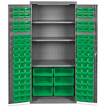 Bin Storage Cabinet - 36 x 24 x 78", 102 Green Bins H-8346G