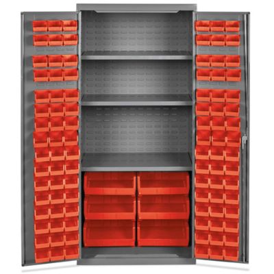 Mobile Bin Storage Cabinet - 36 x 24 x 84, 102 Red Bins