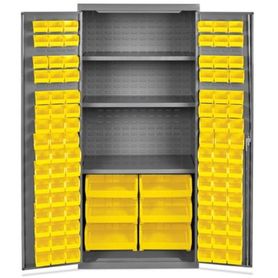 Heavy-Duty Bin Storage Cabinet - 48 x 24 x 78, 168 Red Bins H-9989R - Uline