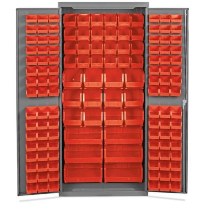 Bin Storage Cabinet - 36 x 24 x 78", 138 Red Bins H-8347R