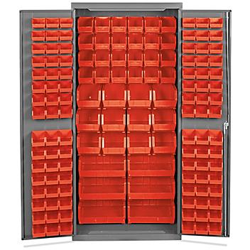 Bin Storage Cabinet - 36 x 24 x 78", 138 Red Bins H-8347R