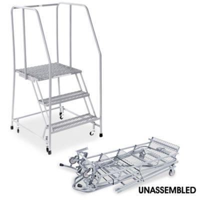 3 Step Rolling Safety Ladder - Unassembled with 30" Top Step H-840U-30
