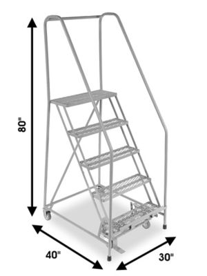 5 Step Rolling Safety Ladder - Assembled with 10