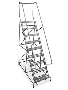 9 Step Rolling Safety Ladder - Assembled with 10" Top Step H-842-10