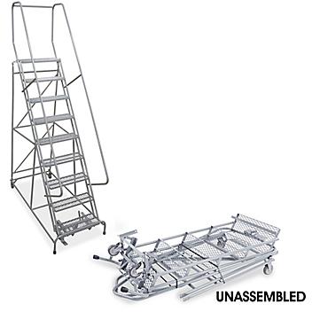 9 Step Rolling Safety Ladder - Unassembled with 10" Top Step H-842U-10