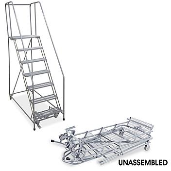 7 Step Rolling Safety Ladder - Unassembled with 10" Top Step H-843U-10