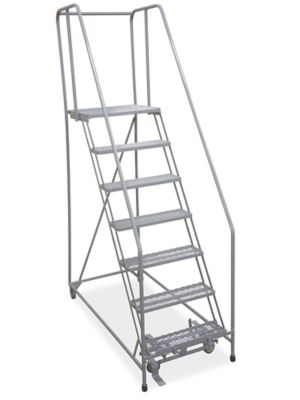 7 Step Rolling Safety Ladder - Unassembled with 20" Top Step H-843U-20