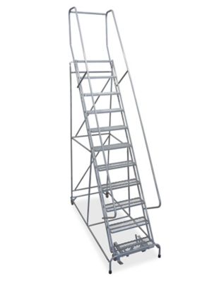 11 Step Rolling Safety Ladder - Assembled with 10" Top Step H-844-10