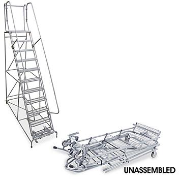 11 Step Rolling Safety Ladder - Unassembled with 30" Top Step H-844-30