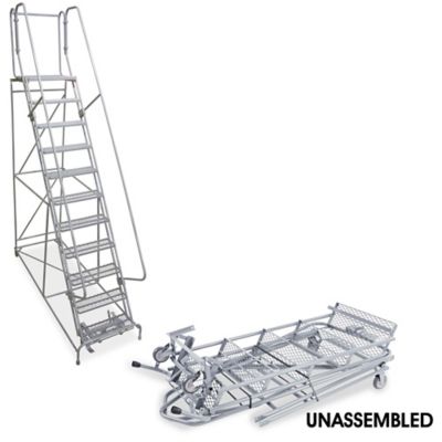 11 Step Rolling Safety Ladder - Unassembled with 10" Top Step H-844U-10