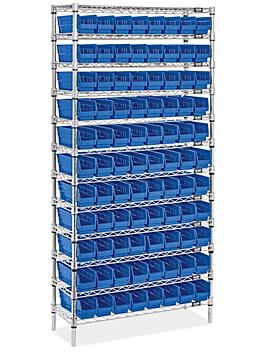 Wire Shelf Bin Organizer - 36 x 12 x 72" with 4 x 12 x 4" Bins