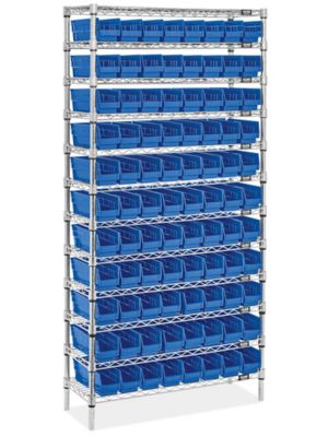 Shelf Bin Organizer - 36 x 12 x 75 with 8 1/2 x 12 x 4 Blue Bins - ULINE - H-1774BLU