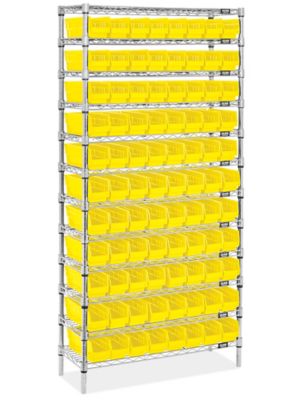 Shelf Bin Organizer - 36 x 12 x 75 with 2 3/4 x 12 x 4 Yellow Bins - ULINE - H-2513Y