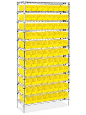 Shelf Bin Organizer - 36 x 12 x 75 with 4 x 12 x 4 Yellow Bins