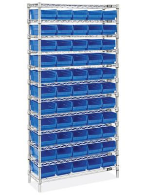 Wire Shelf Bin Organizer - 36 x 12 x 72" with 7 x 12 x 4" Bins