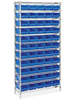 Wire Shelf Bin Organizer - 36 x 12 x 72" with 7 x 12 x 4" Bins