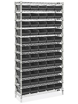 Wire Shelf Bin Organizer - 36 x 12 x 72" with 7 x 12 x 4" Black Bins H-8477BL